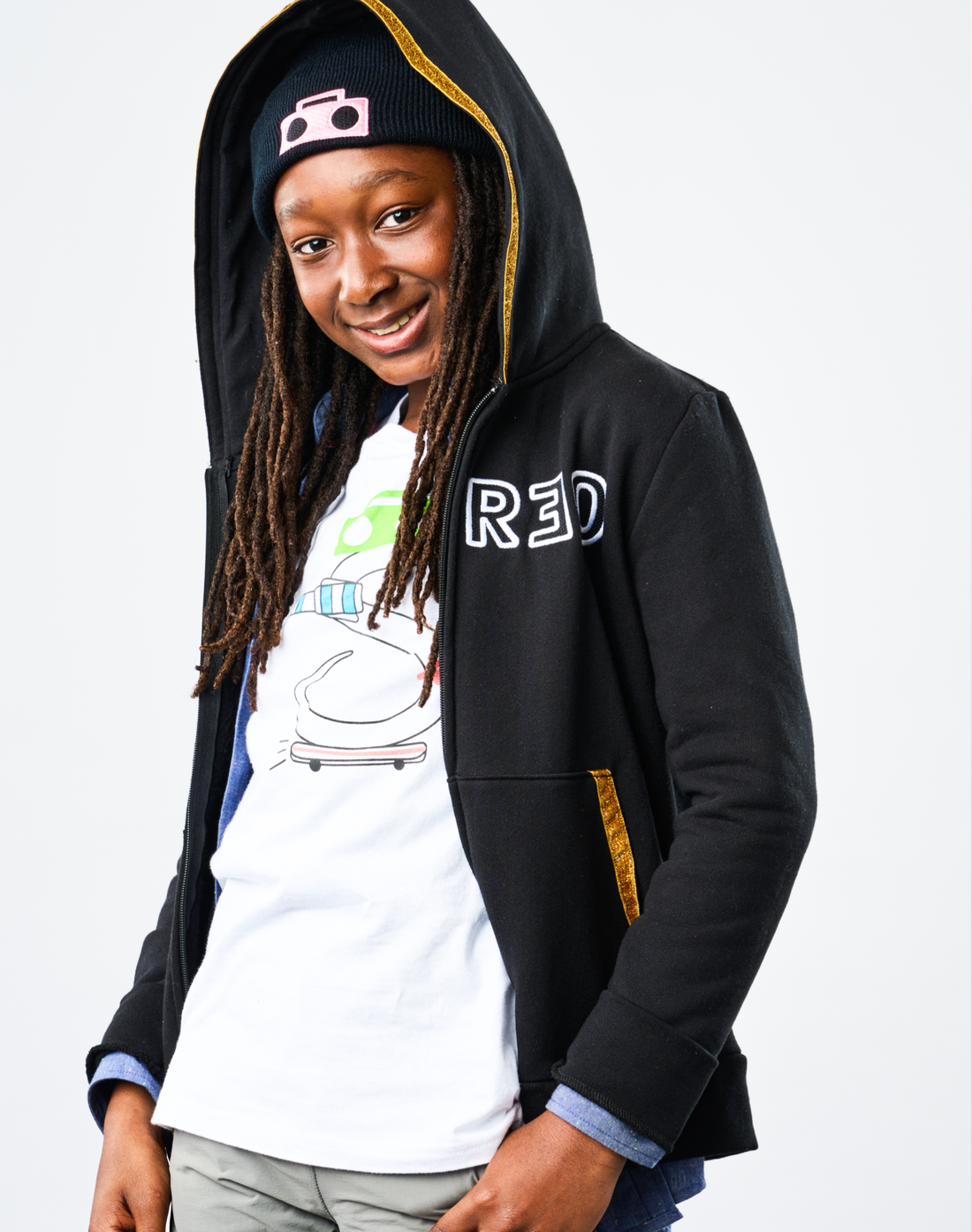 Embroidered Sparkle Zip Hoodie