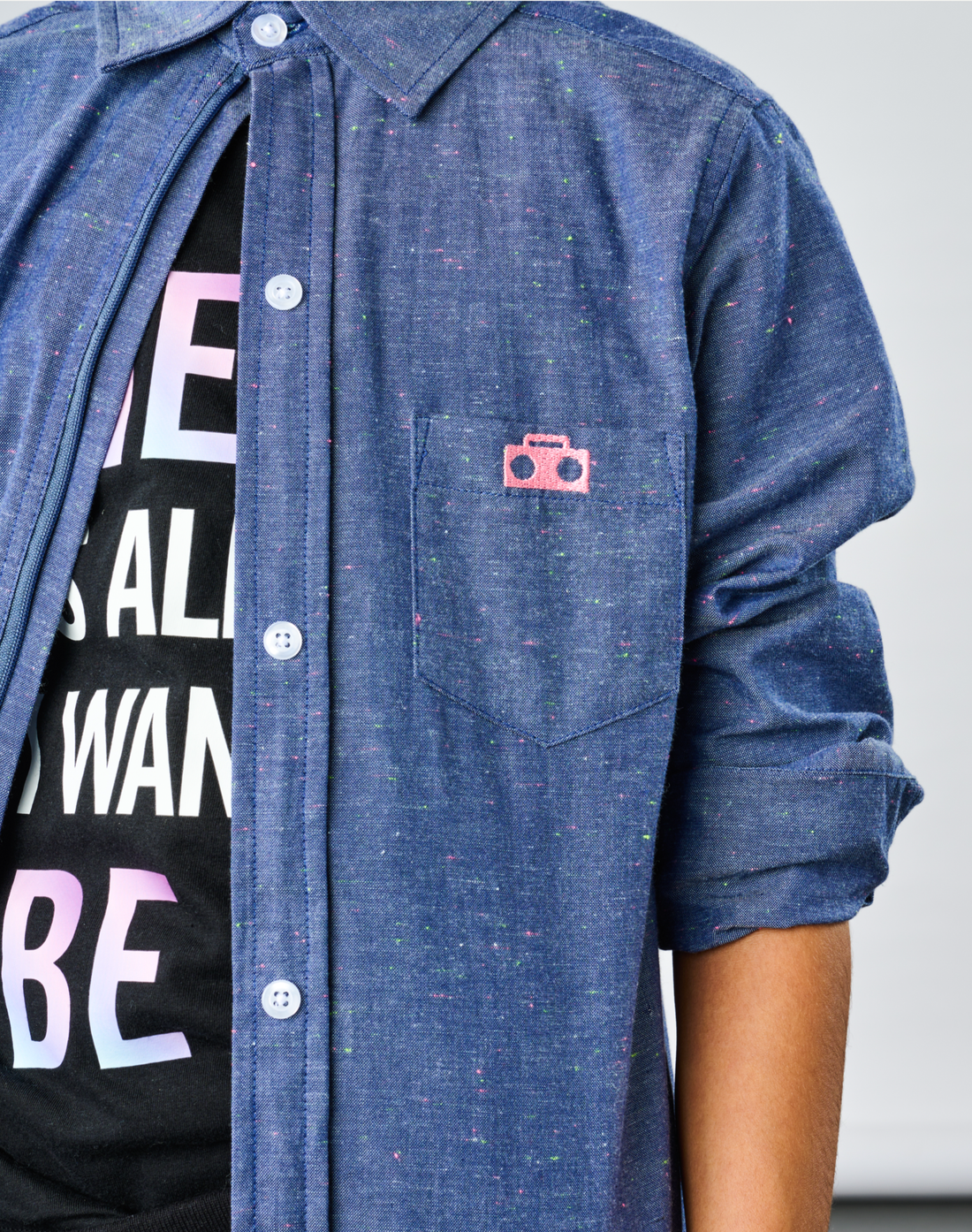 Chambray Button-down Zip Shirt