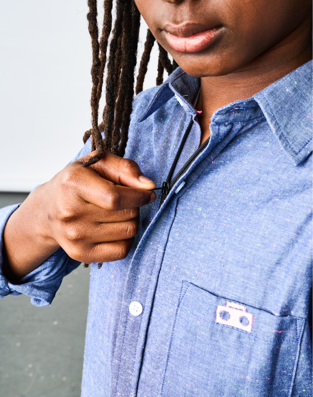 Chambray Button-down Zip Shirt