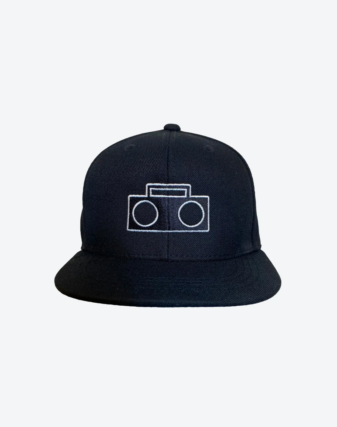 StereoType Kids black youth Boombox Baseball Cap with white embroidered boombox logo, flat bill snapback